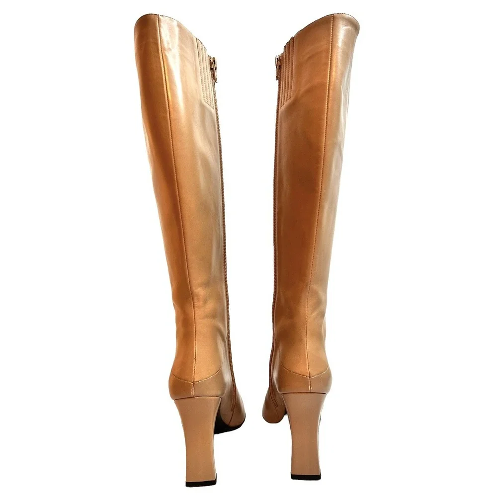 Via Spiga Leather Boots Tan Women's Knee High Ranch Cottagecore Sz 9.5 NEW Boho